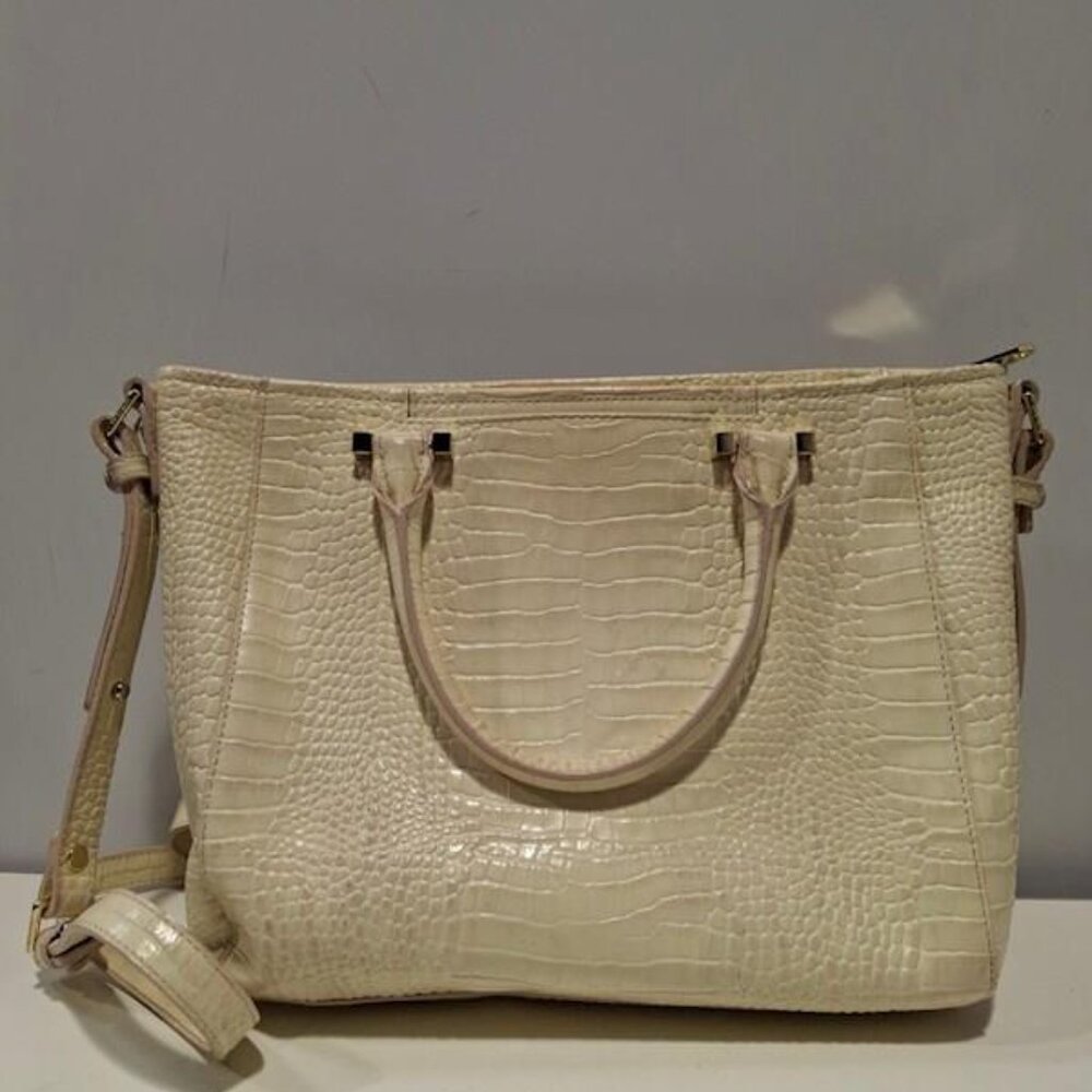 Brahmin Grey/Tan Snakeskin Small Handle Bag with Crossbody Strap - Picture 3 of 5